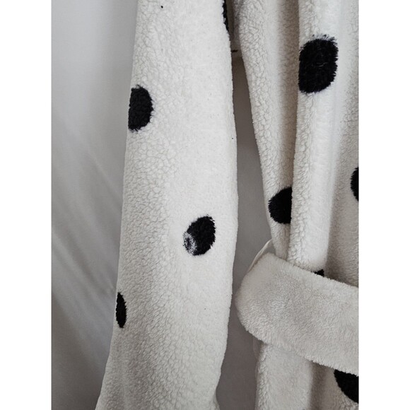 Victorias Secret robe polka dot plush fleece white black Womens XS S belt flaws - Picture 5 of 8
